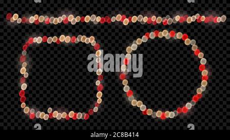 Ensemble de lumières de fée défocacées en blanc et rouge avec effets de bokeh en forme de cercle, carré et ligne Illustration de Vecteur