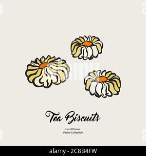 Biscuits isolés dessin main ligne vectorielle illustration dans l'ancien style. Biscuits à thé vectoriels, logo de cuisson des biscuits, emballage Illustration de Vecteur
