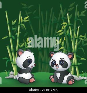 Dessin animé bébé panda dans la jungle bambou Illustration de Vecteur