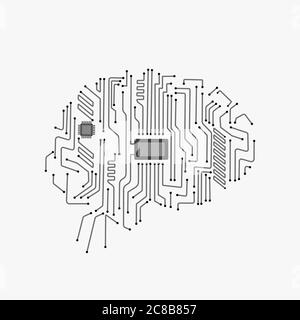 Cerveau humain numérique avec carte électronique. Illustration électronique de la technologie du cerveau humain. Illustration de Vecteur