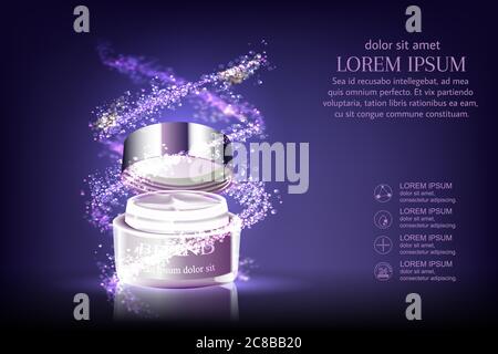 Crème nuit réparation intense contenues dans les cosmétiques d'argent pot avec structure hélicoïdale, 3d illustration Illustration de Vecteur