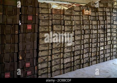 Boîtes de munitions WW2 conteneurs de munitions en bois américains Banque D'Images