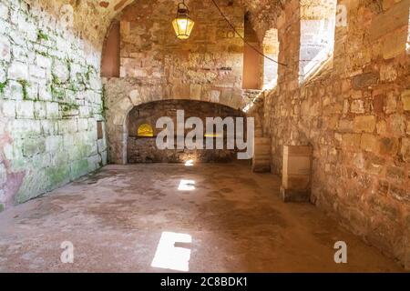 Europe, France, Dordogne, Hautefort. 6 septembre 2019. Une chambre vide au château de Hautefort, Château de Hautfort. Banque D'Images