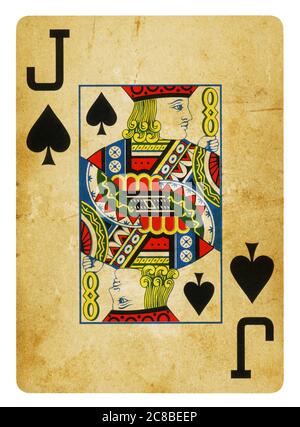 Valet de Pique Vintage playing card - isolated on white (chemin inclus) Banque D'Images