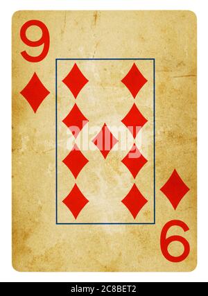 Neuf de carreau Vintage playing card - isolated on white (chemin inclus) Banque D'Images