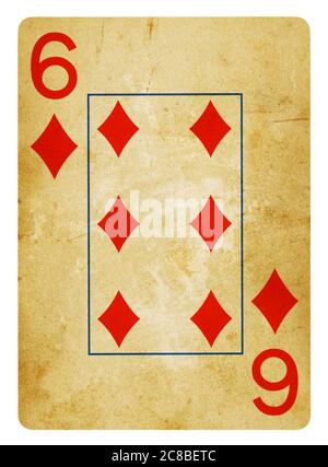 Six de carreau Vintage playing card - isolated on white (chemin inclus) Banque D'Images