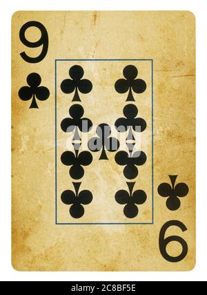 Neuf Clubs de Vintage playing card - isolated on white (chemin inclus) Banque D'Images