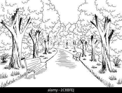 Park Graphic noir blanc paysage dessin vecteur d'illustration Illustration de Vecteur