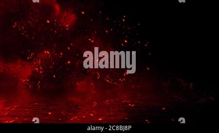 Les particules rouges sont réfléchissement dans l'eau. Texture de conception pour bannière, prospectus, carte et affiche . Banque D'Images