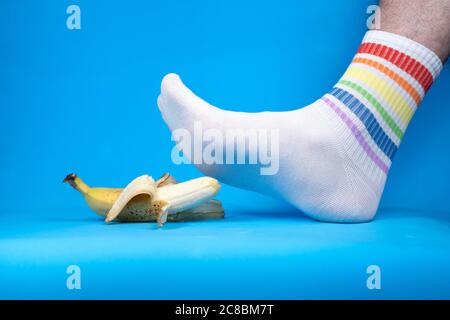 Photo de concept de la banane jaune en purée, allégorie Banque D'Images