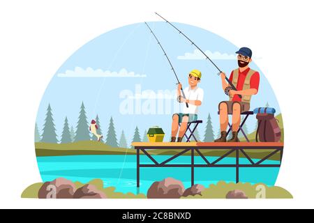 Personnages vectoriels père et fils voyage camping Illustration de Vecteur