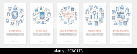 Cinq bannières verticales avec concept de ligne de la dentisterie - clinique dentaire et outils dentaires Illustration de Vecteur