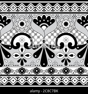 Motif vectoriel en poterie mexicain Talavera Poblana, noir répétitif et ornement fantaisie inspiré de la conception traditionnelle de céramique du Mexique Illustration de Vecteur