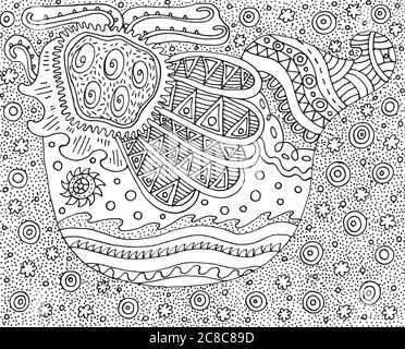 Oiseau de Doodle. Page de coloriage psychédélique et surréaliste pour adultes. Illustration vectorielle Illustration de Vecteur