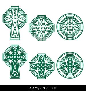 Le Celtic Irish Cross Vector rétro est un modèle vert pour célébrer la Saint-Patrick en Irlande Illustration de Vecteur