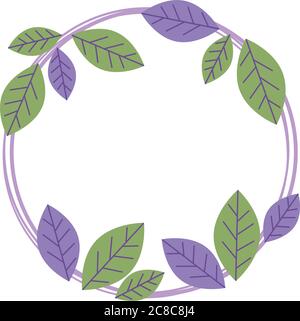 Cadre rond de feuilles violettes vertes, couronne de feuilles, cadre floral Illustration de Vecteur