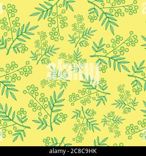 Mimosa branche un motif sans couture. Fond de dessin animé et motif de coolé pour un tissu, un imprimé et un motif textile. Illustration vectorielle Illustration de Vecteur