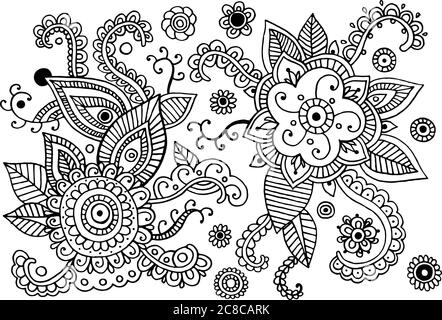 Ensemble d'éléments pour les nouilles Mehndi. Collection graphique - page de coloriage pour adultes. Illustration vectorielle Illustration de Vecteur