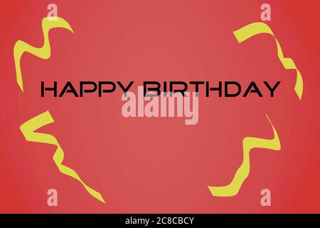 Image de fond de célébration d'anniversaire, couleurs jaune et rouge, arcs confettis jaunes, lettres d'anniversaire joyeux sur fond rouge, célébration greetin Banque D'Images