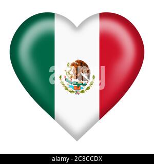 Bouton cœur drapeau mexicain isolé sur blanc avec masque de découpe illustration 3d Banque D'Images