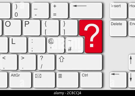 Question concept PC ordinateur clavier illustration 3d rouge Banque D'Images