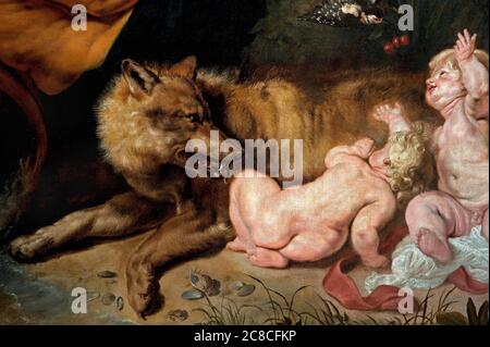 Pieter Paul Rubens, Siegen 1577 - Anvers 1640 ‘le loup-she suckles Romulus et Remus’, 1612, peinture à l’huile sur toile, cm 213 x 212, détail. Banque D'Images