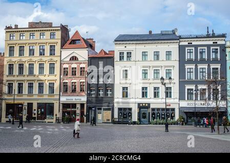 Maisons de tenement sur la place principale de la vieille ville de Torun, Kuyavian Poméranie Voivodeship de Pologne Banque D'Images