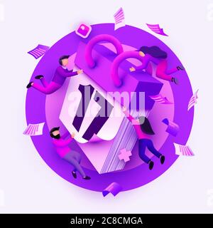 Modèle de bannière moderne avec de minuscules personnes et un calendrier géant. Bannière de concept de planning avec caractères. Gestion du temps, planification des événements et organisation. Illustration vectorielle Illustration de Vecteur