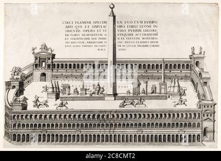 Le Cirque Flaminius dans la Rome antique, Italie, un stade de jeux et un champ de courses de chars, gravure, 1581