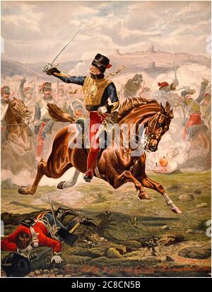 La charge de la Brigade légère dirigée par Lord Cardigan à la bataille de Balaclava, le 25 octobre 1854, lithographie de Harry Payne, 1884 Banque D'Images