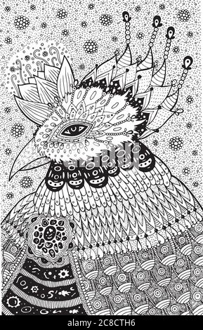 Oiseau magique - illustration fantaisie pour le livre de coloriage pour adultes. Illustration vectorielle Illustration de Vecteur