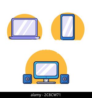 Ensemble vectoriel d'ordinateur, d'ordinateur portable, de smartphone. Isolé sur fond blanc. Illustration vectorielle Illustration de Vecteur