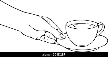 Main d'une femme servant une tasse de café, vecteur Illustration de Vecteur