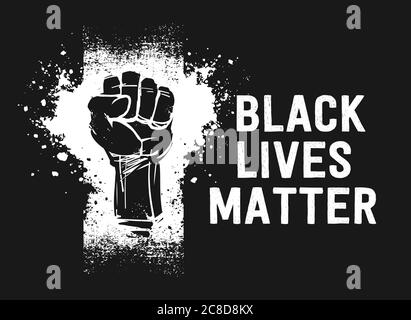 Illustration plus forte et Black Lives Matter texte blanc, comme symbole de résistance, sur fond noir Banque D'Images