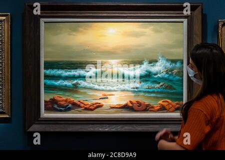 SOUS EMBARGO JUSqu'au 0900 GMT 24/7/20 - Banksy, Mediterranean Sea View 2017, estimation: £800,000-1.2 millions - Sotheby's London présente un aperçu d'une vente aux enchères et d'une exposition unique qui s'étend sur plus d'un demi-millénaire d'histoire de l'art. De Rembrandt à Richter, la vente proposera des maîtres anciens, des œuvres d'art impressionniste et moderne, des œuvres d'art britannique et contemporain d'après-guerre, qui traverseront la Renaissance italienne et l'âge d'or hollandais, la naissance révolutionnaire du modernisme, l'invasion de l'art pop et de l'abstraction post-moderne. L’exposition a été ouverte au public dans la strate New Bond de Sotheby Banque D'Images