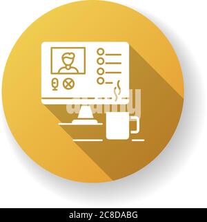 Séminaire en ligne jaune plat conception longue ombre glyphe icône. Coaching en ligne, cours de formation sur Internet, apprentissage en ligne. Étudier à distance. Séminaire vidéo, éducation Illustration de Vecteur