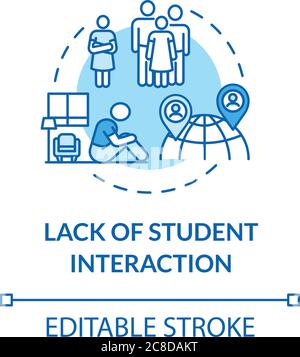 Absence d'icône de concept d'interaction avec les élèves. Difficultés de socialisation des étudiants. Illustration de l'idée des inconvénients de la formation en ligne. Vecteur isolé ou Illustration de Vecteur