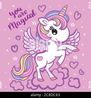 Vous êtes magique. Jolie bande dessinée, arc-en-ciel unicorn.Illustration pour votre conception Illustration de Vecteur
