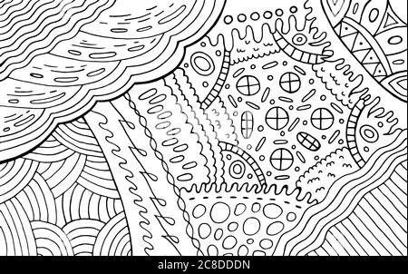 Dessin ondulé. Page de coloriage pour adultes. Motif abstrait avec ornements. Style bohémien et hippie. Illustration vectorielle. Illustration de Vecteur