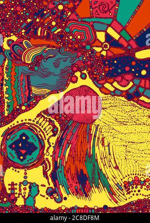 Texture des petits cercles et des anneaux. Ligne doodle psychédélique résumé arrière-plan art coloré motif lumineux. Illustration vectorielle. Illustration de Vecteur