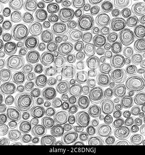 Motif gribouillage. Arrière-plan arrondi sans couture. Noir et blanc Illustration de Vecteur