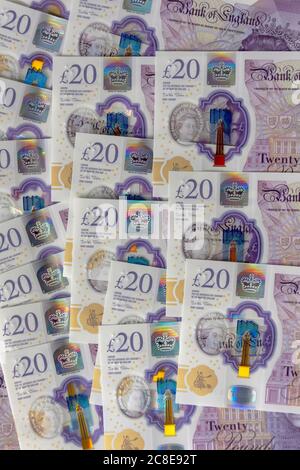 Gros plan du nouvel anglais £20 notes, Greater London, Angleterre, Royaume-Uni Banque D'Images