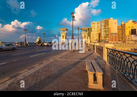 Égypte, Alexandrie, pont Stanley au coucher du soleil Banque D'Images