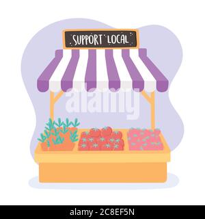 soutenir les entreprises locales, acheter des fruits et légumes vendus dans l'illustration vectorielle du marché agricole Illustration de Vecteur