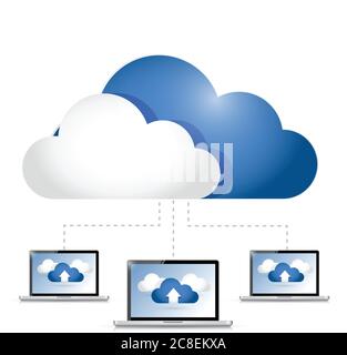 Design d'illustration de connexion d'ordinateur portable Cloud computing sur blanc Illustration de Vecteur