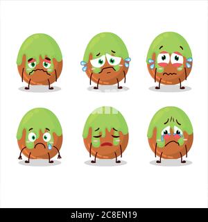 Personnage de dessin animé vert bonbon Choco avec une expression triste Illustration de Vecteur