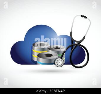 Serveurs de données cloud et stéthoscope médical sur fond blanc Illustration de Vecteur