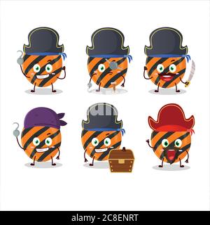 Personnage de dessin animé de halloween rayures bonbons avec divers pirates émoticônes Illustration de Vecteur