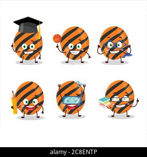 L'élève de l'école de halloween rayures bonbon personnage de dessin animé avec diverses expressions Illustration de Vecteur