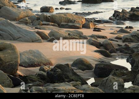 Paysage, minimal, vide, paysage marin, gros plan, sable de mer exposé, plages de marées, beauté dans la nature, Durban, Afrique du Sud, littoral, belle Banque D'Images